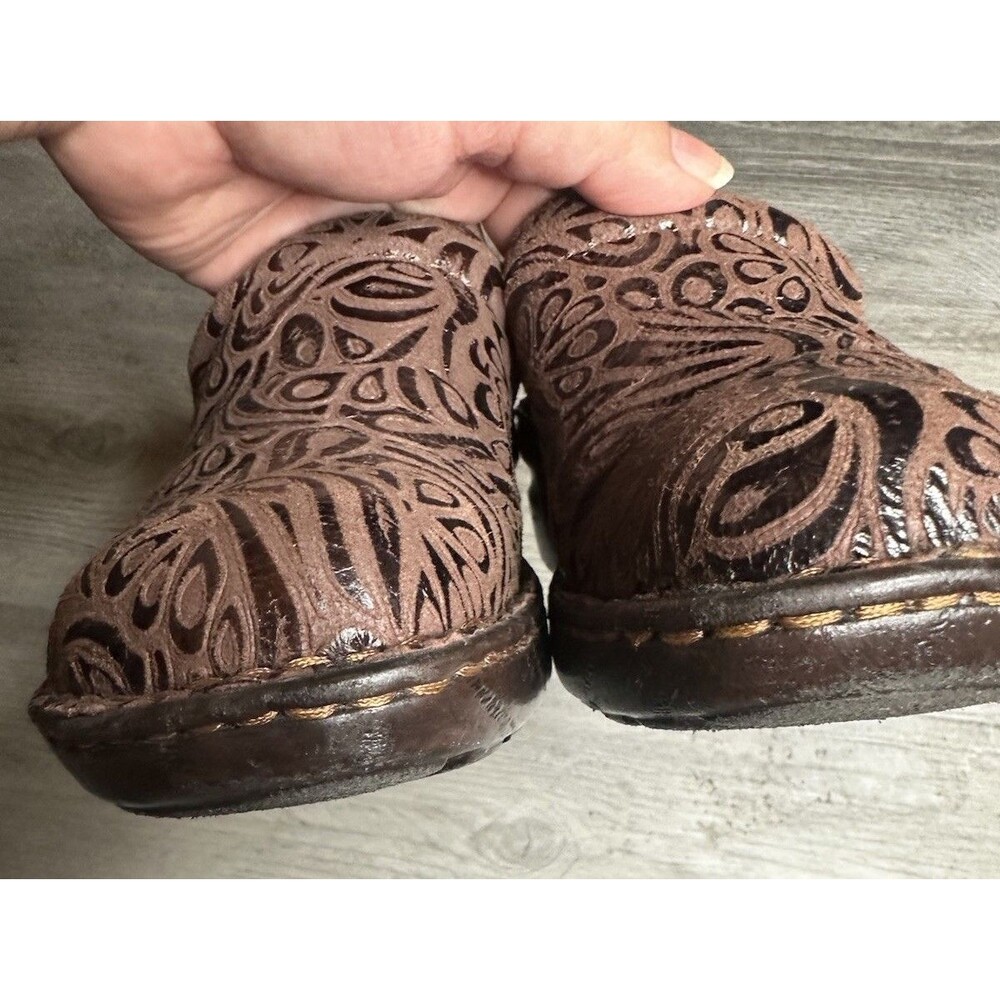 boc Brown Laser-Cut Leather Slip-On Clogs - Picture 4 of 10